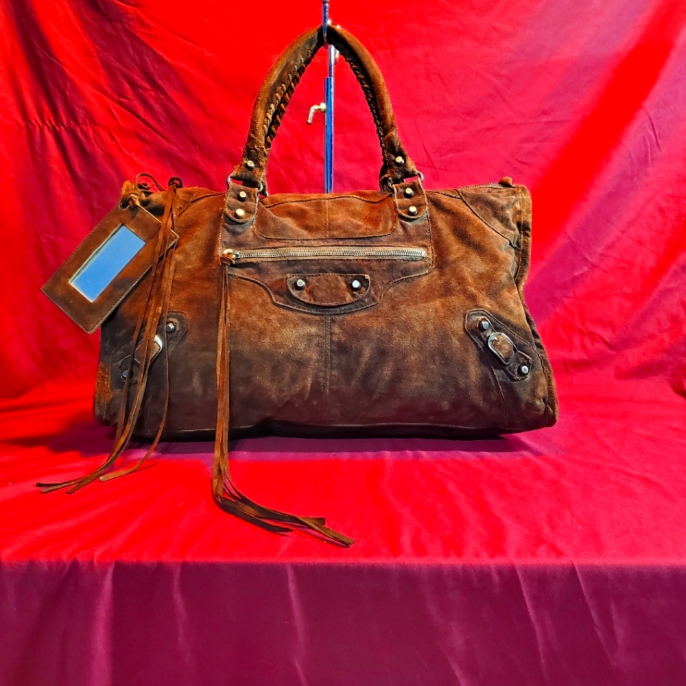 Balenciaga moto city brown suede
